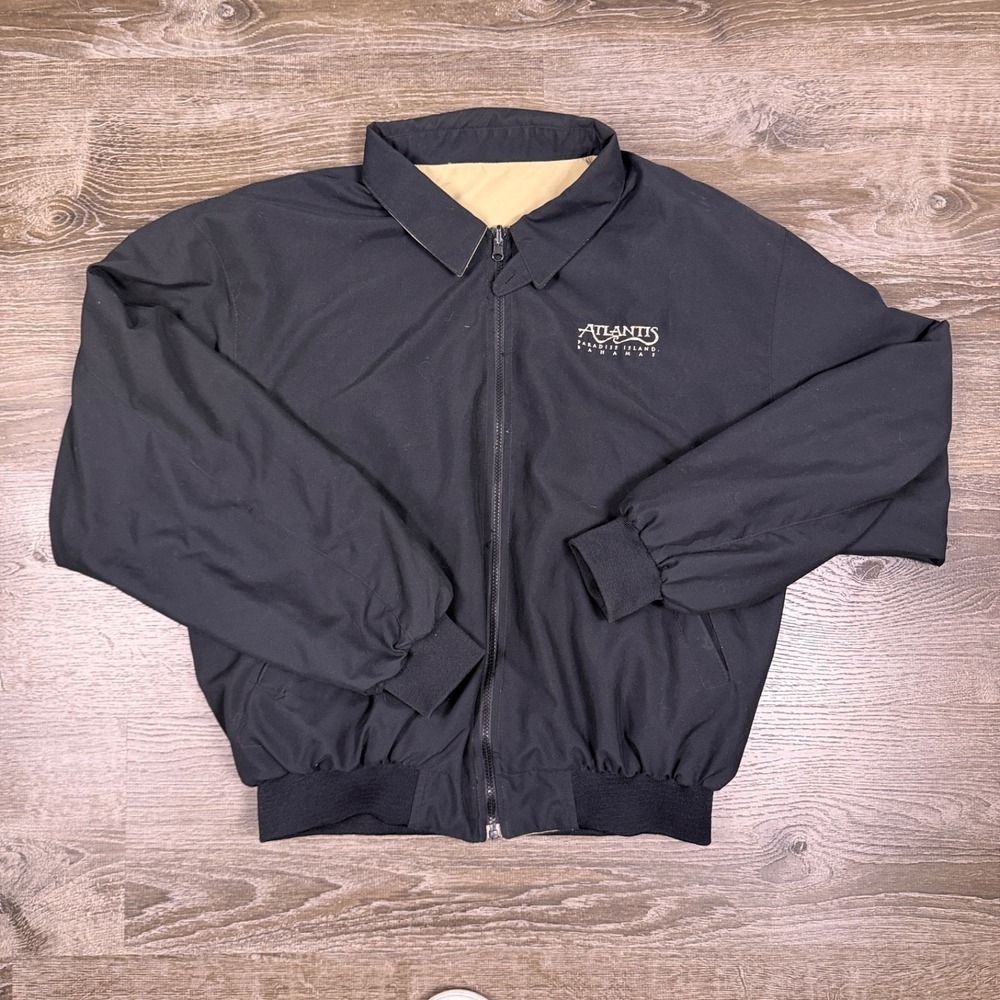 ATLANTIS PARADISE ISLAND BAHAMAS Mens Reversible Jacket XL Made In USA Black/Tan